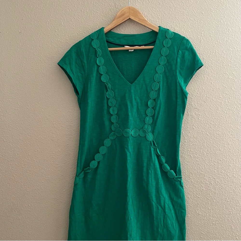 Boden Boden Saskia Jersey Trim Emerald Vibrant Green Midi Dress - Picture 4 of 14